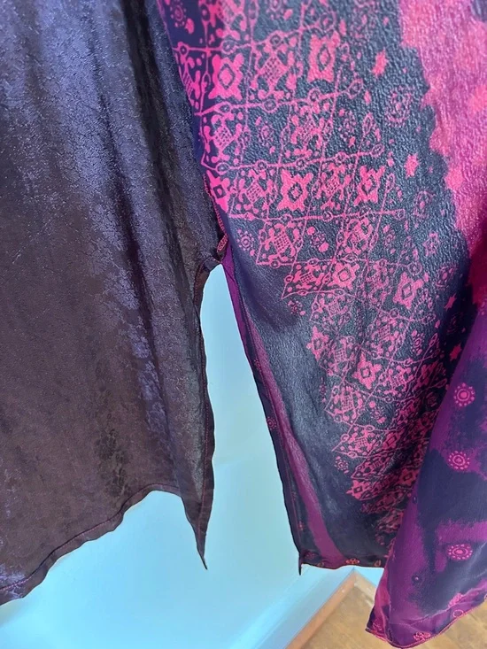 Tienda Ho Kimono Magenta/Burgundy India Print Boho Festival Open Front Duster - Picture 14 of 16